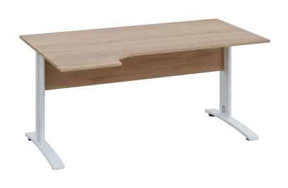 CRK 28 - 164 stůl kancelářský, rohový, levý, kovová podnož bílá, deska 25 mm, široký 1600 mm, dub ba